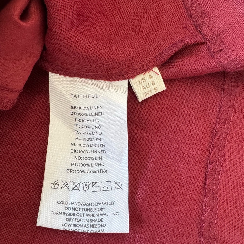 Faithfull the Brand Small Raynara Linen Mini Dress Wine Red - Picture 11 of 12
